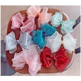 FEIFEI'S BOW Girls 5 Inches Princess Handmade Chiffon Heart Bow Hair Clip Alligator Clips Girls baby kids Infants Toddlers Ribbon Hair Accessories Barrettes (Pale Pink)