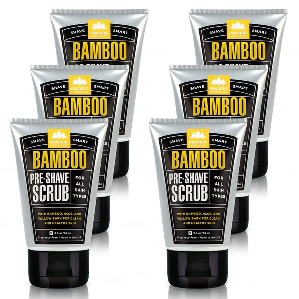 Pacific Shaving Company Bamboo Pre-Shave Scrub with Aloe & Willow Bark, Exfoliates, Soothes & Moisturizes Skin, Helps Control Blemishes, Fragrance-Free, All Skin Types, Made in USA, 3 oz (6-Pack)