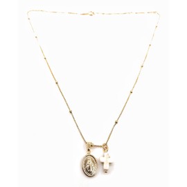 Cross Necklace 18k Gold Plated Miraculous Medal 18 Inches Chain Medalla Virgen de la Milagrosa
