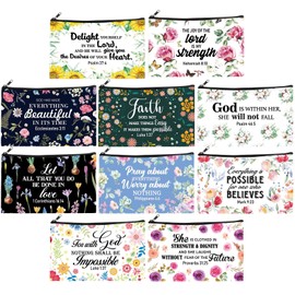 Thinkday 10 Pieces Christian Gifts Makeup Bags for Women Bible Verse Prayers Inspirational Pencil Pouch Religious Scripture Gift for Women Mom Friend Sister on Birthday Graduation Christmas