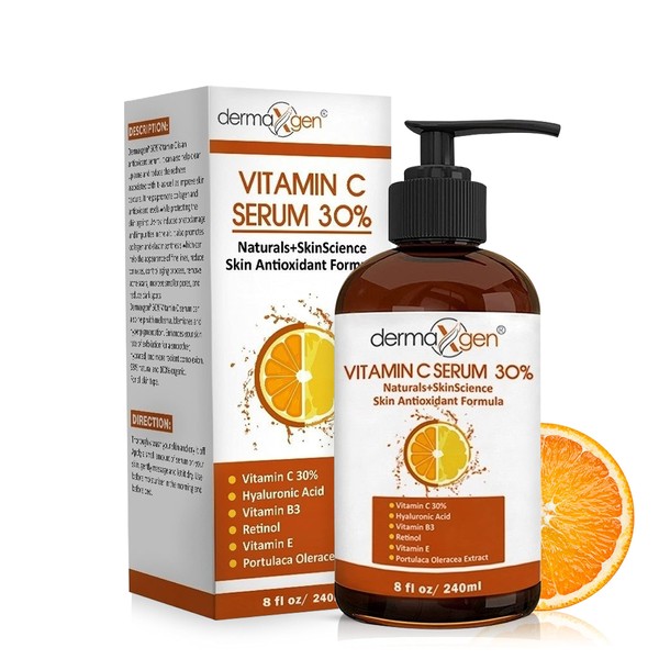 Dermaxgen 30% Vitamin C Serum for Face, Hyaluronic Acid & Vitamin E - Natural & Organic Anti Wrinkle & Skin Rejuvenator Moisturizer Vitamin C for All Skin - Anti Aging Serum (8 FL OZ)