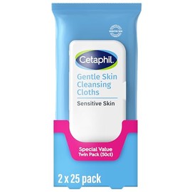 Cetaphil Toallitas faciales y corporales, paños de limpieza suaves para la piel, 50 unidades, paquete doble, para piel seca y sensible, cierre abatibl