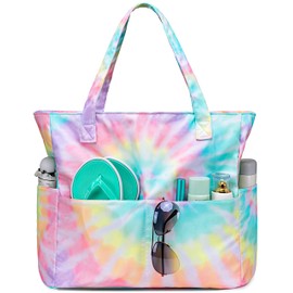 CAMTOP Waterproof Beach Tote Bag for Women Girls with Zipper Foldable Sandproof Pool Swim Bag Travel Carry On Gym