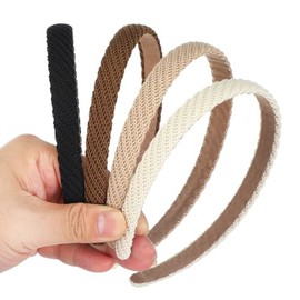 4Pcs Headbands for Women, Fashion Non Slip Thin Knitted Hairbands, Cute Trendy Elastic Hair Bands, Elegant Solid Colors Hair Accessories for Girls (Black, White, Coffee, Brown)