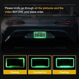 Follicomfy 12 V 54 LED Color Light License Plate Frame Acrylic Plastic License Plate Cover (Green)