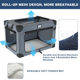 QUIBBLICK 36 Inch Soft Dog Crates, Portable Travel Crate for Large Dogs, 3-Door Foldable Soft Kennel with Mesh Windows for Indoor & Outdoor Travel, with Blanket and a Foldable Bowl