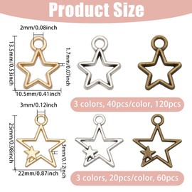 CHGCRAFT 180 Stück 3 Farbe Legierung Celestial Star Charms Anhänger Star Beads Pentagram Charms DIY für Ohrringe Halsketten Armbänder Schmuckherstellung