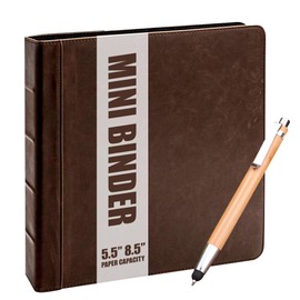 Capote Vintage Mini Organizador profesional de 3 anillas, anillos redondos de 2,54 cm, tamaño de hoja de 14 x 21,63 cm, 2 bolsillos interiores, aspecto de cuero marrón antiguo, bolígrafo incluido