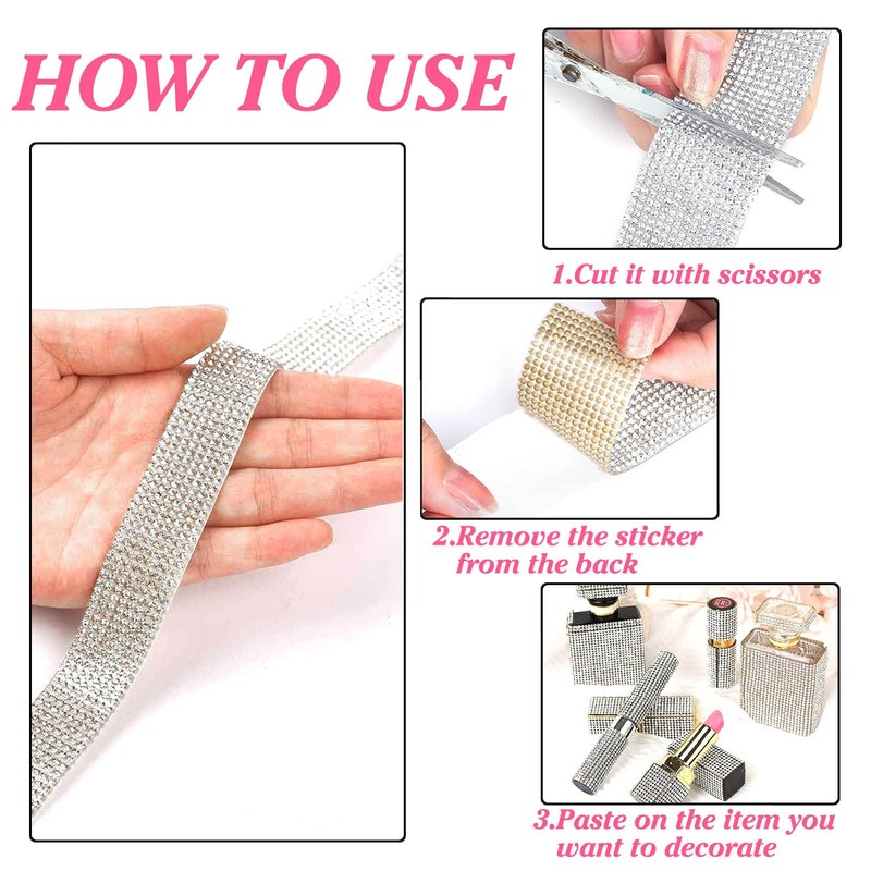 MLGDA White Self Adhesive Crystal Rhinestone Strips Diamond Ribbon Bling