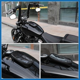 A ABSOPRO Universal 7'' Magnetic Tank Bag with Headphone Hole PU Leather Waterproof Motorbike Saddlebag for Motorcycle Item Replacement