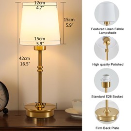 A1A9 Rechargeable Cordless Table Lamp, Brushed Gold Battery Operated Desk Lamps with Detachable LED Bulbs, 13 Colors Dimmable Bedside Lights for Bedroom, Bar, Night Light, Camping