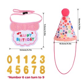 Telooco Cat Birthday Party Supplies Pink Cat Birthday Hat with Number Kitten Bow Bandana Collar Bib for Girl Cats Party Decorations Outfits