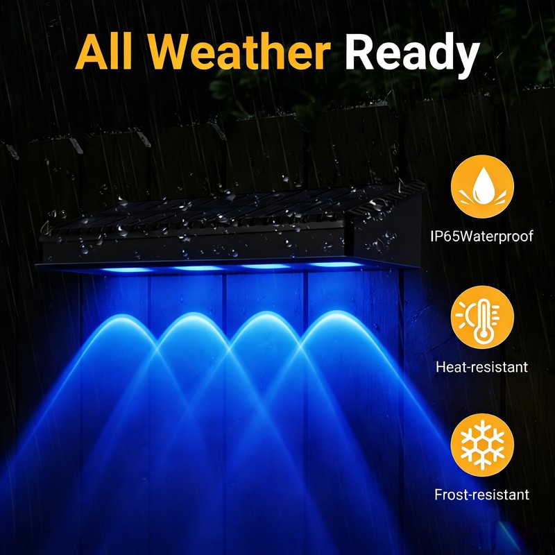 Solar Fence Lights Outdoor, 9 Modes ＆ 8 Fixed Colors