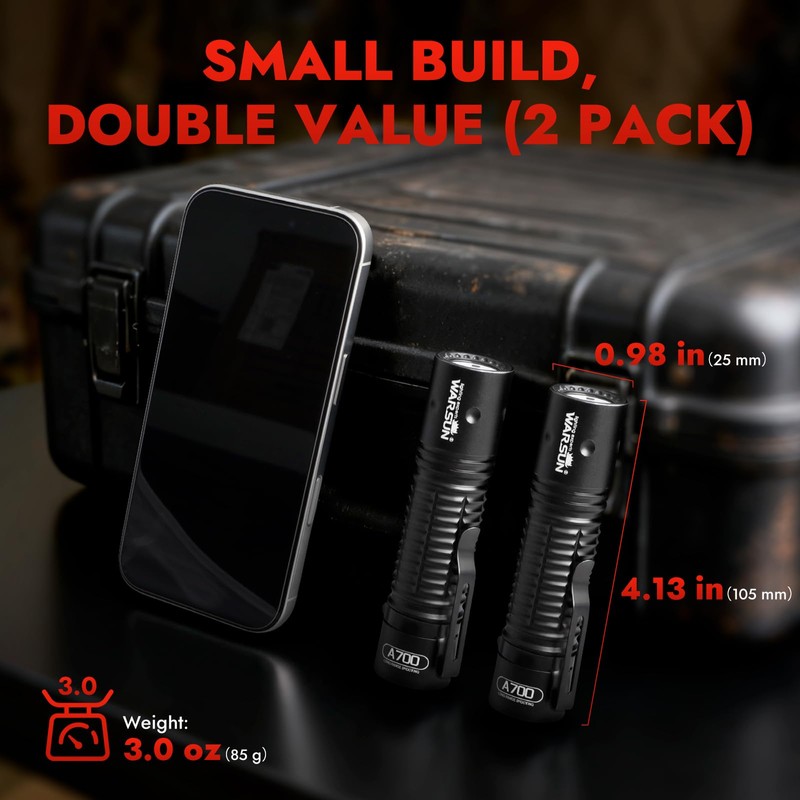 WARSUN A700 Tactical Flashlight 2 Pack, Rechargeable 700 Lumens LED