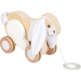 small foot Pull-along toy rabbit with crinkle ears made of wood, pull-along toy with rubberised wheels, promotes motor skills and learning to walk, for children from 1 year, 12551