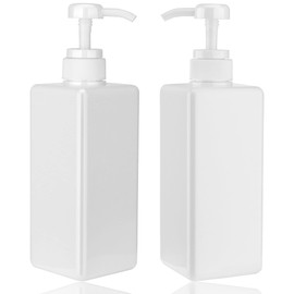 Pump Bottle Dispenser 22oz/650ml Jansburg 2Pack Refillable Square Plastic Lotion Dispenser Empty Lotion Pump Bottle for Essential Oil Lotion, Shampoo, Bathroom Travel White