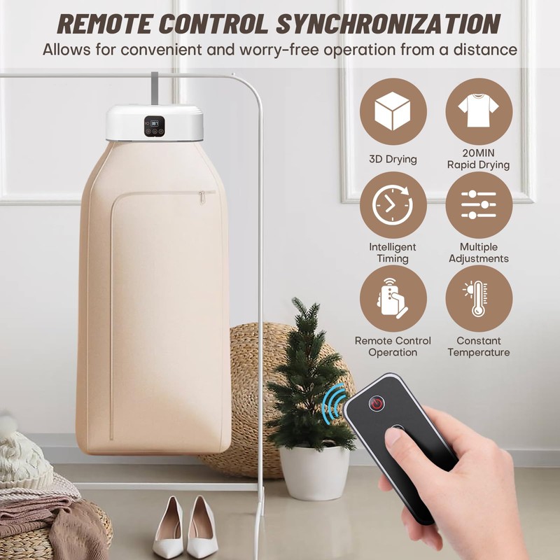 Portable Clothes Dryer，Mini Laundry Dryers with Remote Control, Small Compact