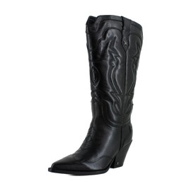Sam Edelman Women's James Western Boot Black Leather Wide Calf 10 Medium