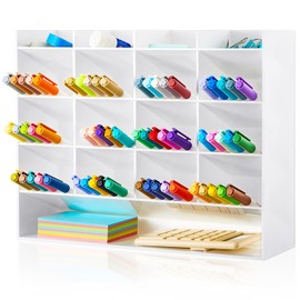 MotiMind Acrylic Pen Organizer Storage for 200 Markers Vertical Marker Organizer Acrylic Pen Display Holder for Office Desk Desktop Stationery Pencil Storage, White, 13 x 4 x 10.2 Inch