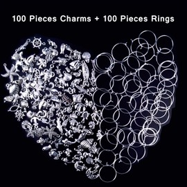 Jdesun 100 Pieces Wine Glass Charm Rings Earring Hoops and 100 Pieces Assorted Charms Pendants for DIY Your Unique Wine Glass Marker
