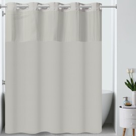 Hookless It's A Snap! Plainweave Shower Curtain, 3-in-1 Shower Curtain Includes Shower Curtain with Sheer Top Window, Flex-On Rings & PEVA Snap-in Liner, 71" x 74", Clay