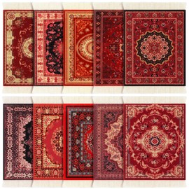 Preboun 10 Pcs Rug Table Coasters Oriental Design Table Drink Holders, Fabric Carpet Drink Mats Fabric Elegant Carpets Vintage Coasters for Home Office Coffee Table Desk Bar Kitchen Dining (Vibrant)