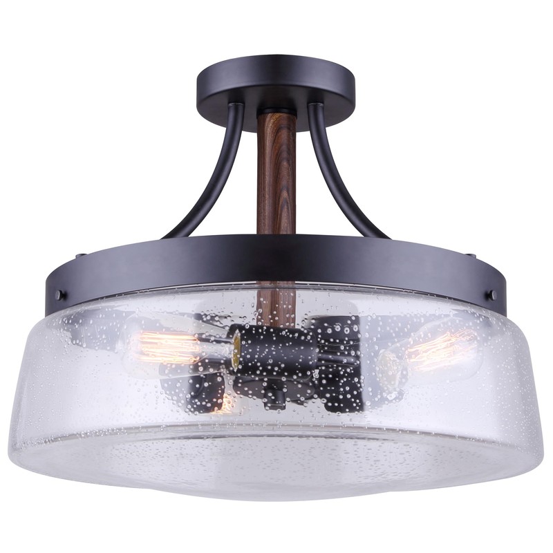 Canarm Riva 3-Light Dual-Mount Chandelier, Black and Wood Finish with