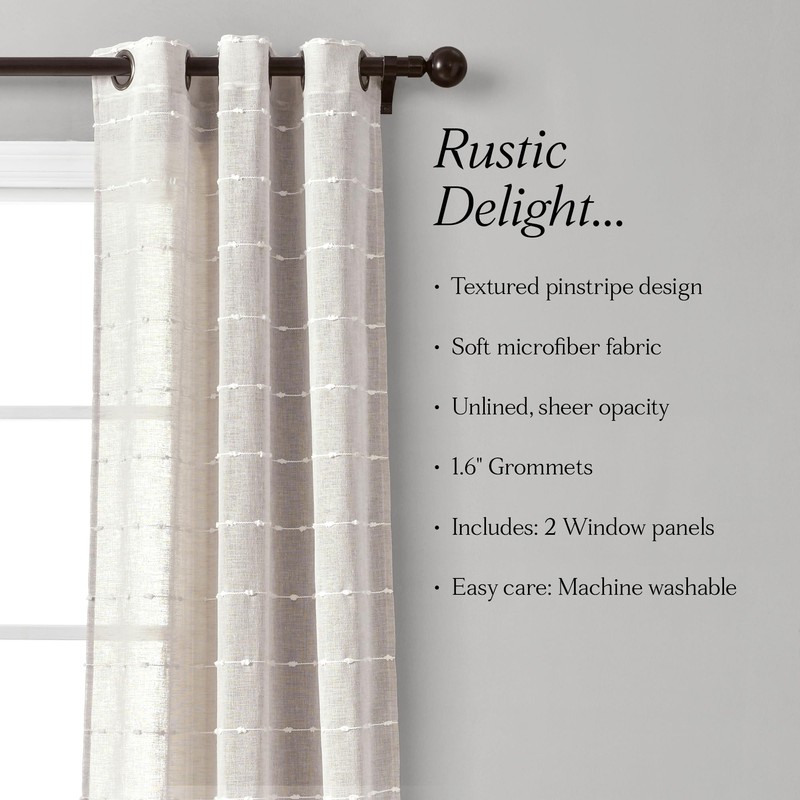 Lush Decor Farmhouse Textured Grommet Sheer Window Curtain Panel Pair,