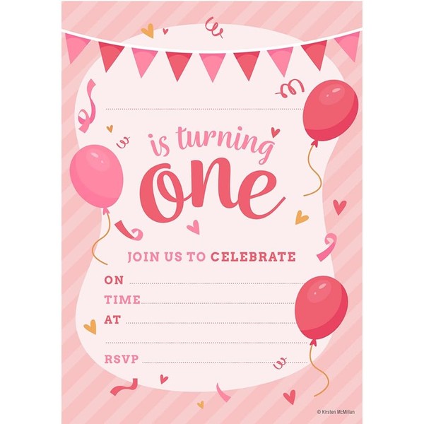 32 Red 1st Birthday Party Invitations with Envelopes - Kids