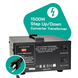 LiteFuze 1500 Watt Voltage Converter Transformer Step Up/Down - 110v to 220v / 220v to 110v Power Converter - Fully USA Grounded Cord - Universal Outlet Socket, 2x US Outlets - CE Certified