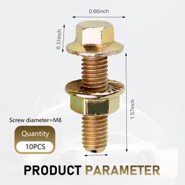 Arwrilt 10 PCS Exhaust Manifold Bolts Kit, M8 Carbon Steel Non-Slip Hex Flange Nut Screws, Exhaust Manifold Bolt Replacement Parts, Universal for Most Cars, Trucks, SUVs (Gold)