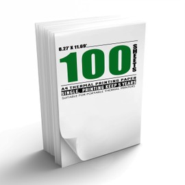 100 Sheets A4 Thermal Paper, 8.27x11.69' Thermal Paper(210 x 297 mm) for Portable Thermal Printer, Compatible with MT800/MT800Q/M08F/PJ762/PJ763MFi, for School or Work, Printing Files, Picture, etc