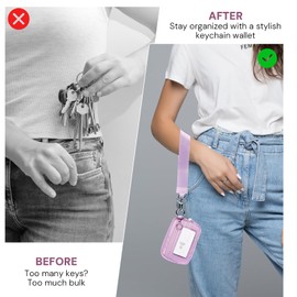 YDF Keychain Wallet for Women Mini Zip Card Holder with ID Window Coin Purse Detachable Wristlet Small Wallets Light Purple