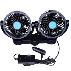 ZONETECH Car Cooling Air Fan 12V- Dual Head Car Auto Electric Cooling Air Fan for Rear Seat (Black 1 pack)