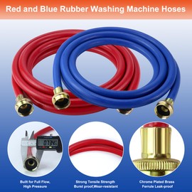2 PACK Rubber Washing Machine Hoses Burst Proof Red and Blue Coded Washer Machine for Hot and Cold Water 3/4" Connection Supply Lines by Fetechmate Washer Hoses (10 FT)