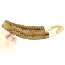DIGUAN 4 strands Fishtail Synthetic Hair Braided Headband Classic Chunky Wide Plaited Braids Elastic Stretch Hairpiece Women Girl Beauty accessory, 61g/2.2oz (4-Golden Brown)