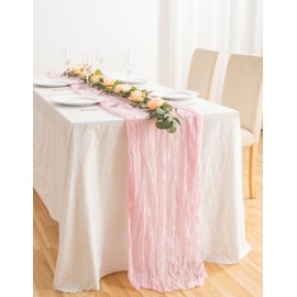 Fxkoolr Cheesecloth Pink Table Runner 35 x 120 Inches Gauze Tablecloth 10Ft Boho Rustic Decorations for Wedding Decor Reception Bridal Shower Holiday Party