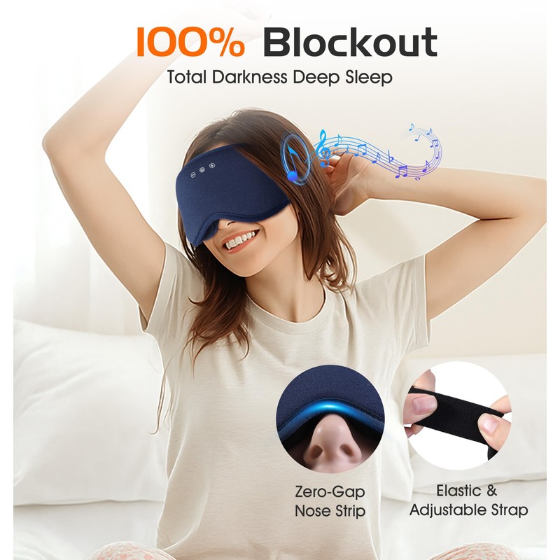 AHUIARGY Bluetooth Sleep Mask with 2 Removable 3D Contoured Cup,