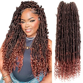 Crochet Butterfly Locs with Curly Ends 22 Inch, Boho Distressed Butterfly Locs Crochet Hair, Ombre Ginger Red Bohemian Goddess Faux Butterfly Braids with Curly Ends (6 Packs, T350#)