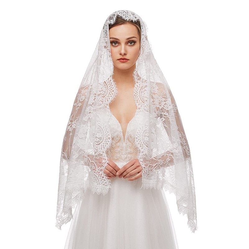 BYUTFA Lace Veil Mantilla Catholic Veil Elegant Floral Pattern Soft