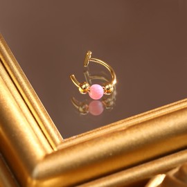 UBGICIG Opal Fake Nose Ring 20G - 14K Gold Nose Ring Faux Nose Rings For Women Fake Nose Piercings Pink Opal 8mm