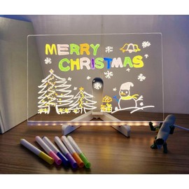 Acrylic Dry Erase Board with Lamp Light Stand as a Charmy Mood LED Letter Note Message Writing Board with 7 Pen for Bar Restaurant Office School Home 11.8 X 7.9”