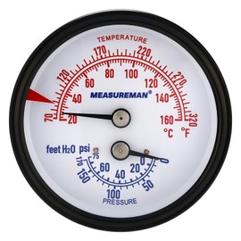 MEASUREMAN Commercial Tridicator, 2.5" Dial, 1/4" NPT Back Mount, Dual Scale 0-75 PSI 60-320°F, Rotatable Case with Adjustable Pointer（2.95'' Stem）