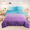 Holawakaka Kids Space Star Glitter Comforter Set Ombre Blue & Purple Print Gradient Bedding Set Queen Size(Blue Purple, Queen)……