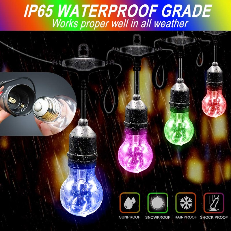 Outdoor String Lights, 96FT Multicolor LED Dimmable RGB with Remote