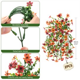 Artificial Faux Hanging Flowers for Outdoors Spring Decorations,2 Pack Fake Silk Plants Daisy Realistic UV Resistant Summer Decor for Home Indoor Porch Patio Balcony Yard(Brown Orange)