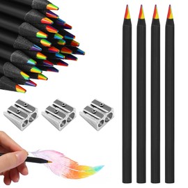 20 Pcs Rainbow Pencils, 7 In 1 Colouring Pencils for Kids, Rainbow Pencils Set with 3 Sharpeners, Black Wooden Coloured Pencils, Multi Colored Pencils for Art Drawing, Colouring, Sketching