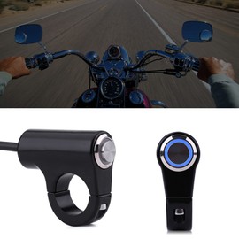 Horn Switch Button, EVGATSAUTO 7/8Inch 22mm Motorcycle Handlebar Switch, Weatherproof Aluminum Alloy Motorcycle Handlebar Mount Switch Model A/B Optional (Blue Ray Version)
