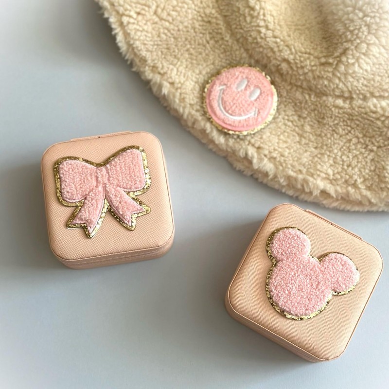 Gold Glitters & Pink Chenille Varsity Initial Patches, Adhesive Sticker