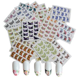 ALLYDREW 44 Sheets Flowers French Tip Nail Water Slide Nail Art Nail Decals Water Transfer Nail Decals